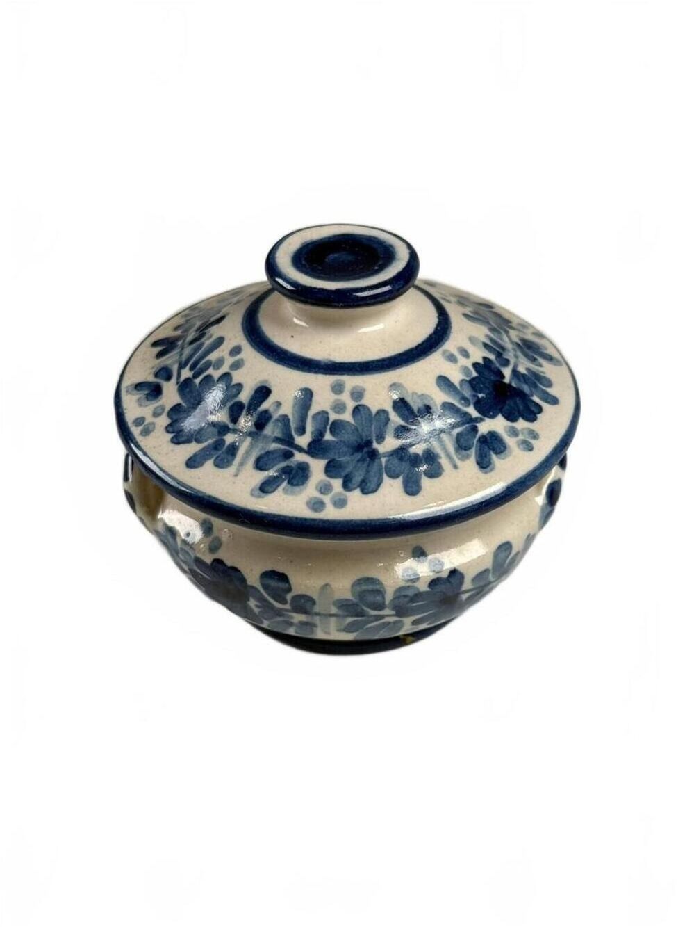 Vintage Lisboa Portugal Lidded Decorative Bowl - Hand Painted Floral Design